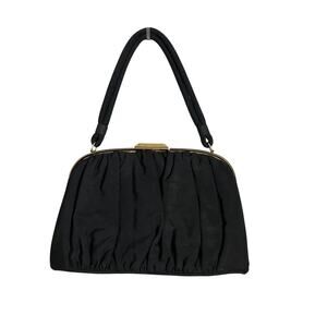 Vintage Ingber Top Handle Bag Womens Black Grosgrain Evening Purse USA 40s 50s